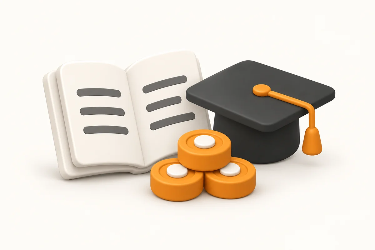 Icon illustration of a course book, graduation cap and training credits