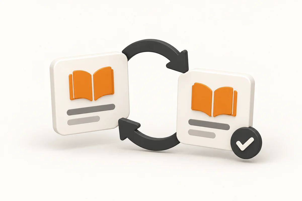 Icon illustration of course cards with synchronization arrows
